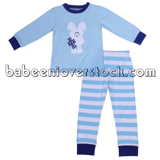 Nice bunny and cross appliqued boy outfit - BB1036A