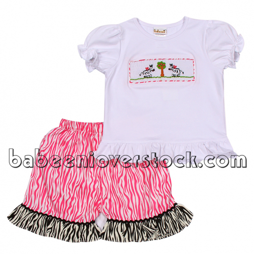 Lovely zebra horse smocked short set for girls - BB914