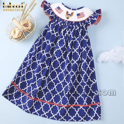 American flag hand smocked bishop dress - BB1336