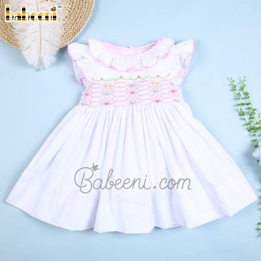 Lovely geometric floral smocked dress for little girls - BB2629B