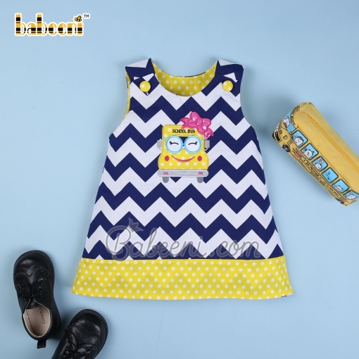 School bus applique girl dress -BB697