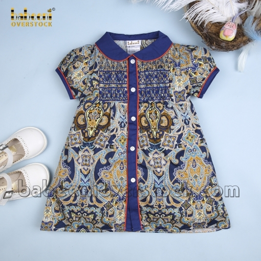 Pretty geometric paisley smocked dress - BB803D