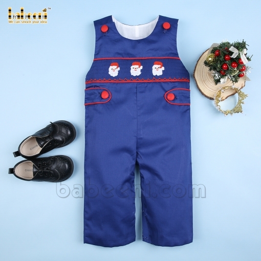Christmas Santa Claus hand smocked boy longall - BB1547