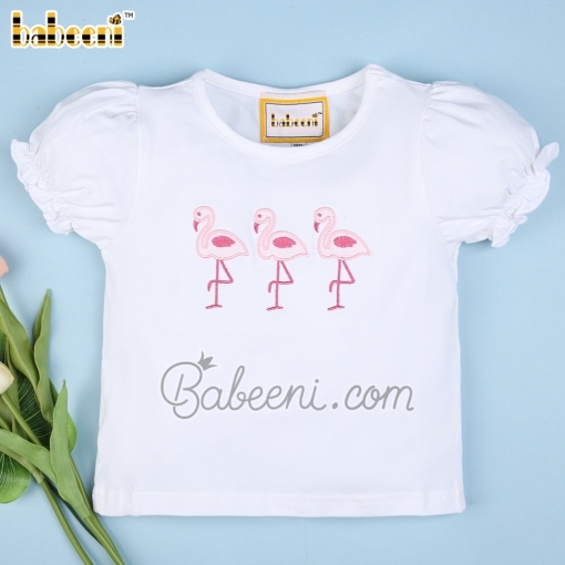 Cute embroidered flamingo T-shirt girl - BB1869