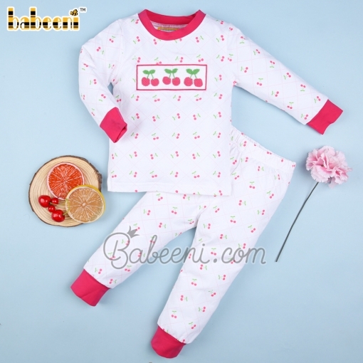 Cherry smocked girl loungewear - BB1881B