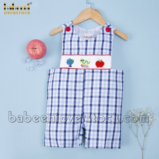 Bookworm smocked boy shortall - BB1434