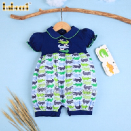 Applique crocodile girl bubble short sleeve navy and print - BB2257