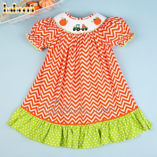 Pumpkin hand smocked girl dress - BB1464