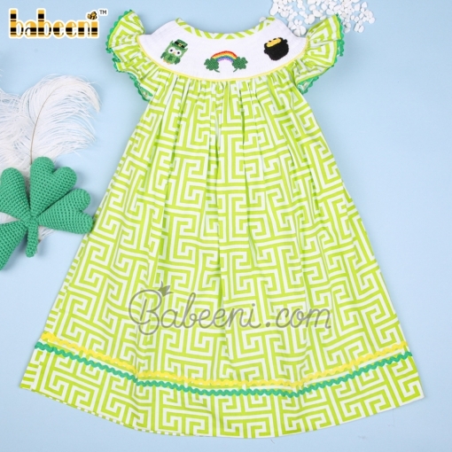 St Patrick hand smocked on greek key dress - BB1694