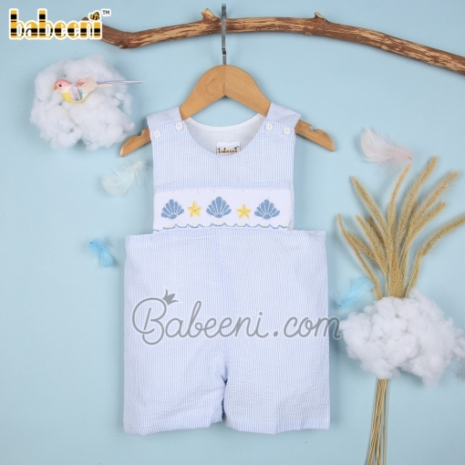 Cute seashell with starfish smocked shortall - BB900A