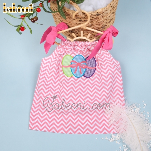 Colorful eggs applique dress for girl - BB525A