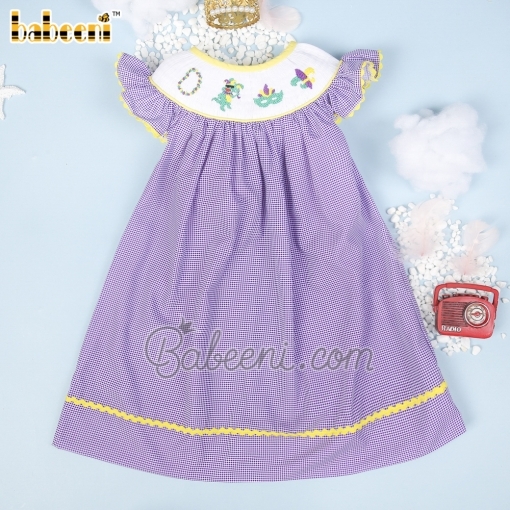 Mardi gras hand smocked girl dress  – BB2686