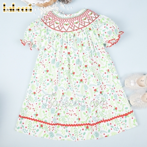 Christmas floral printed smocked dress  – BB2789C