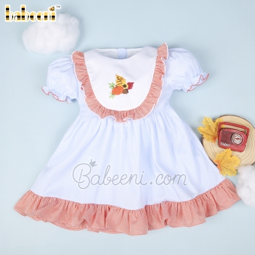 Pumpkin & leaves hand embroidery baby dress  – BB2800B