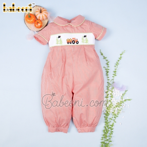 Truck hand smocked boy bubble  – BB2787B
