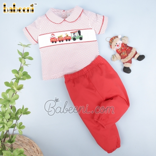 Christmas Train smocked boy set clothing – BB2852A