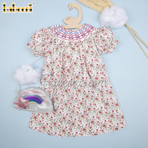 Girl smocked bishop dress with geometric patterns - BB1334