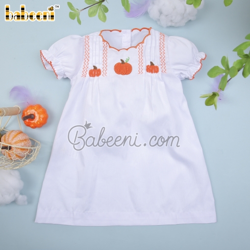 Pumpkin French knot embroidery baby girl dress – BB2963B