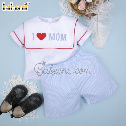 I love Mom embroidery boy set clothing – BB2939A