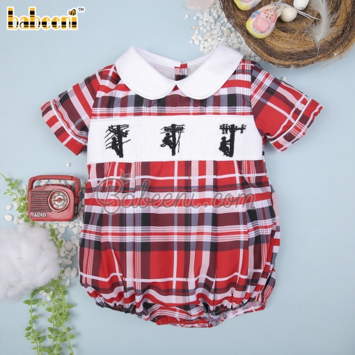 Lineman hand smocked boy bubble – BB2960