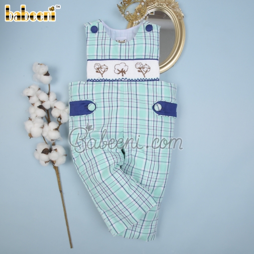 Cotton flowers smocked plaid  longalls - BB1583