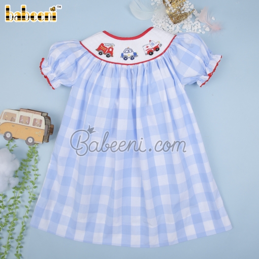 Car hand smocked girl dress with red zigzag – BB3032C
