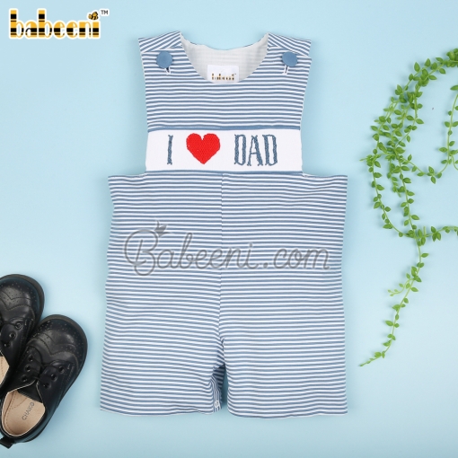 I love Dad hand smocked boy shortall – BB3055