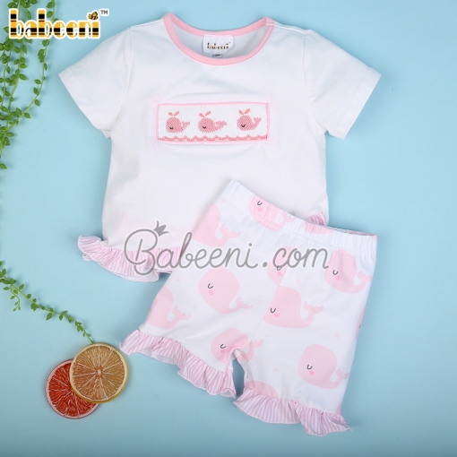 Whale hand smocked girl short set – BB3070