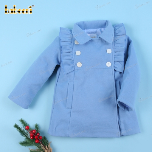 Blue plain like wool girl overcoat - BB3206A