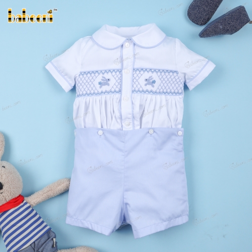 Classy geometric hand-smocked boy short set - BB3117B