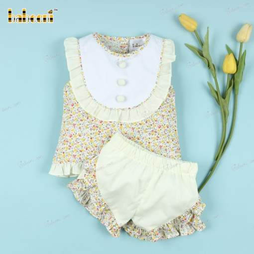 2 Piece Set In Yellow Tiny Floral  For Girl - BB3192B
