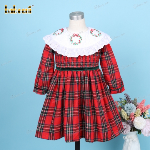 Hand Embroidery Dress Shirred In Red And Green For Girl - BB3228A