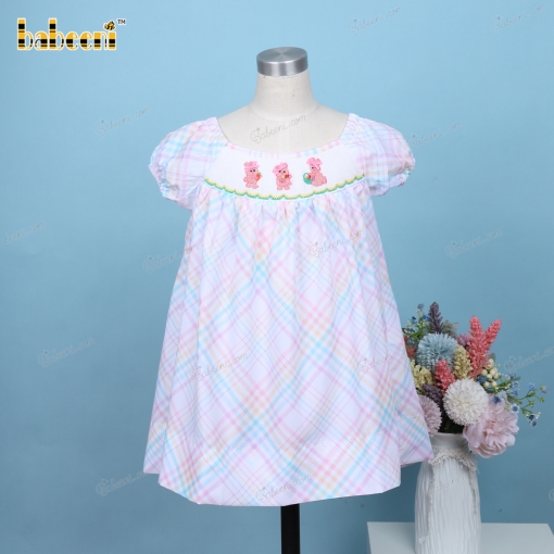 Bishop Smocked Dress With Pink Bunnies For Girl - BB3258A
