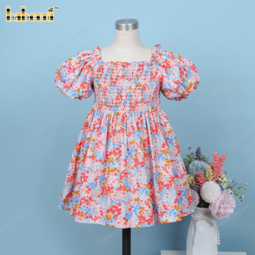 Shirred Dress In Colorful Flower Pattern For Girl - BB3261A