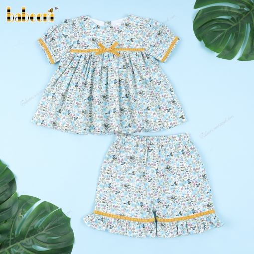 Plain 2-Piece Set Floral And Yellow Bow For Girl - BB3298B