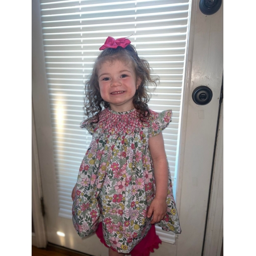 Geometric Smocked Dress Floral Red Accent For Girl