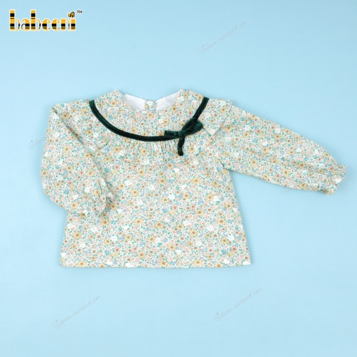 Floral Shirt With Green Velvet For Girl - BB3355A
