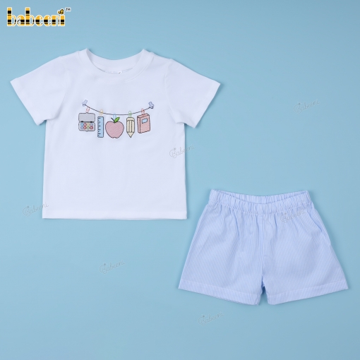 Boy Outfit White And Blue With Embroidered Details - BB3405A