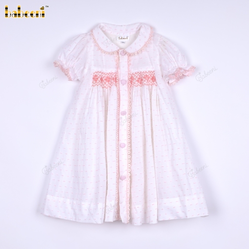 Pink swiss dot Geometric smocked baby dress - BB3100B
