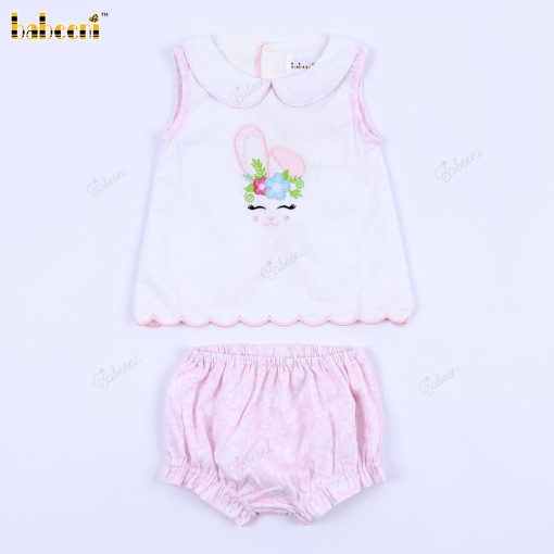 Cute Bunny Flower Appliqued 2 pieces set for Girl - BB3133A