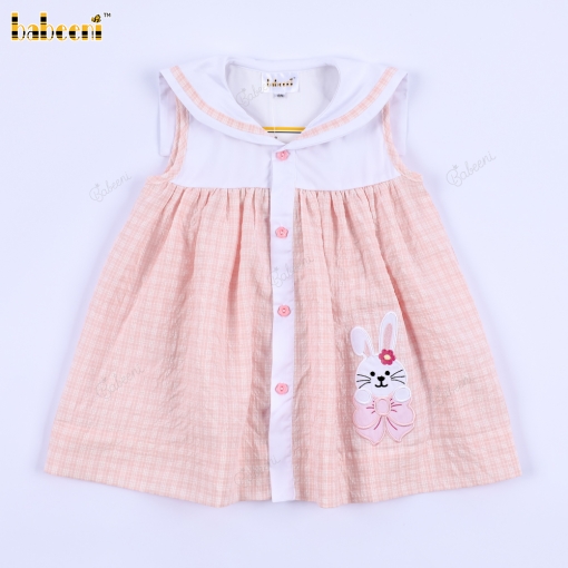 Applique Dress With Bunny And Flower Button For Girl - BB3253