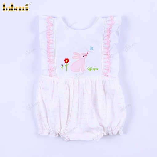 Applique Bubble Pink Bunny Flower For Girl - BB3292