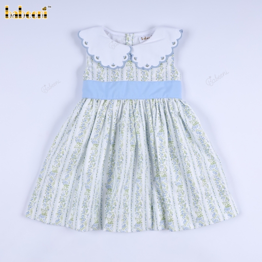 Plain light blue dress with floral pattern, for girls - BB3553