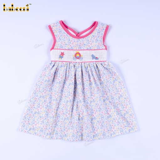 Princess Car Smocked Floral Dress for Girls- BB3593