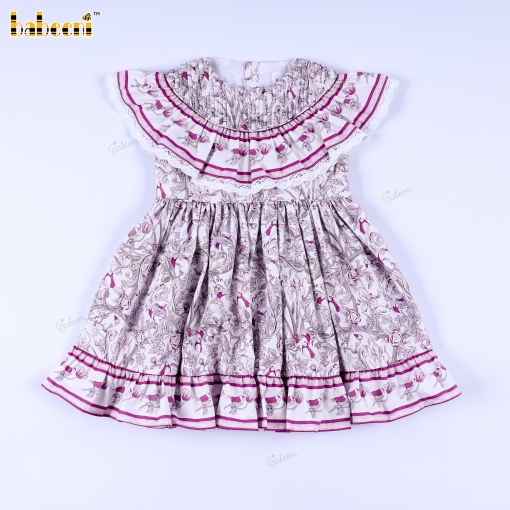 Vintage Floral Ruffle Collar Dress for Girls- BB3595